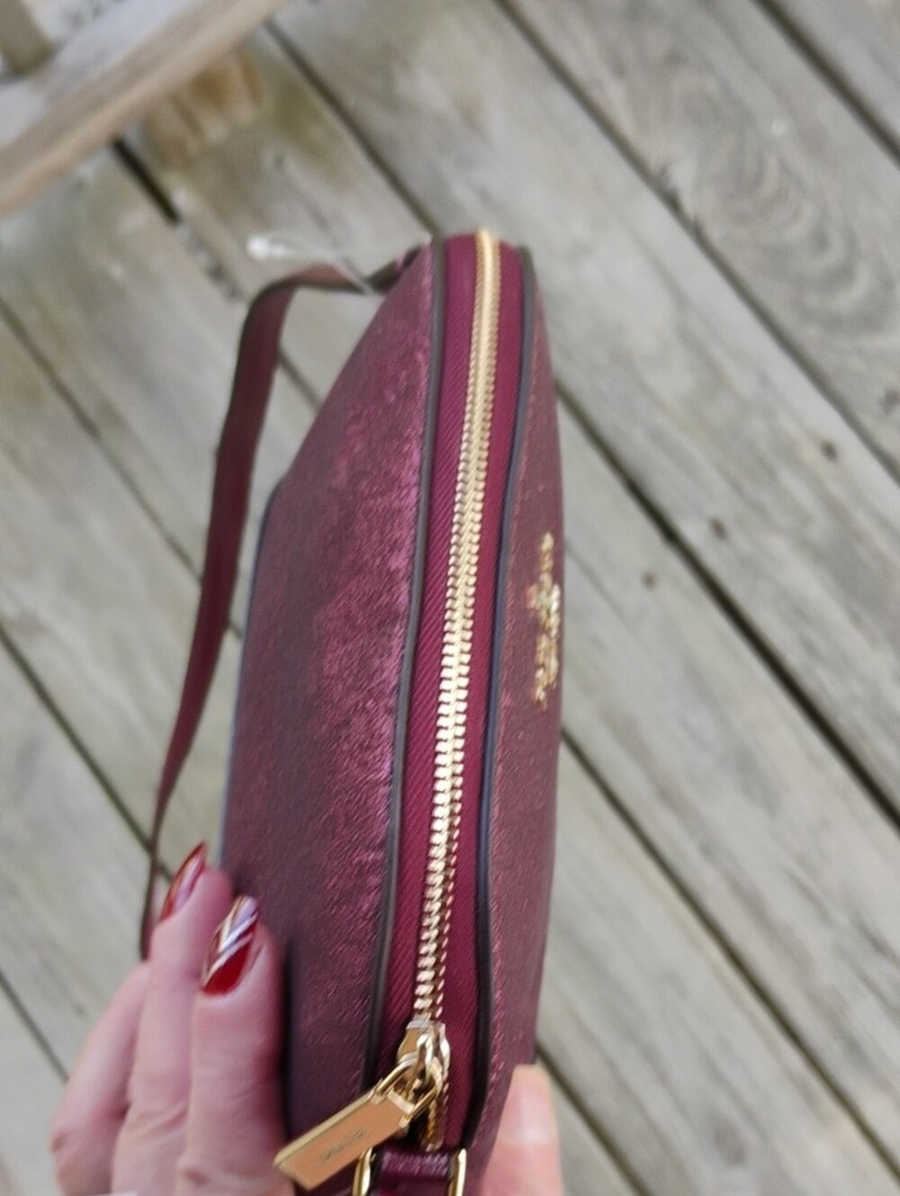 kate spade NWT $249 Deep Berry Glittery Fabric Tinsel Dome Crossbody Bag - Picture 8 of 11